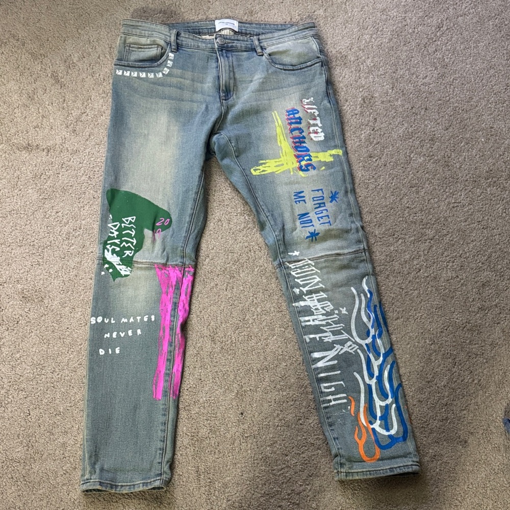 Lifted Anchors Men's Artistic Graphic Jeans